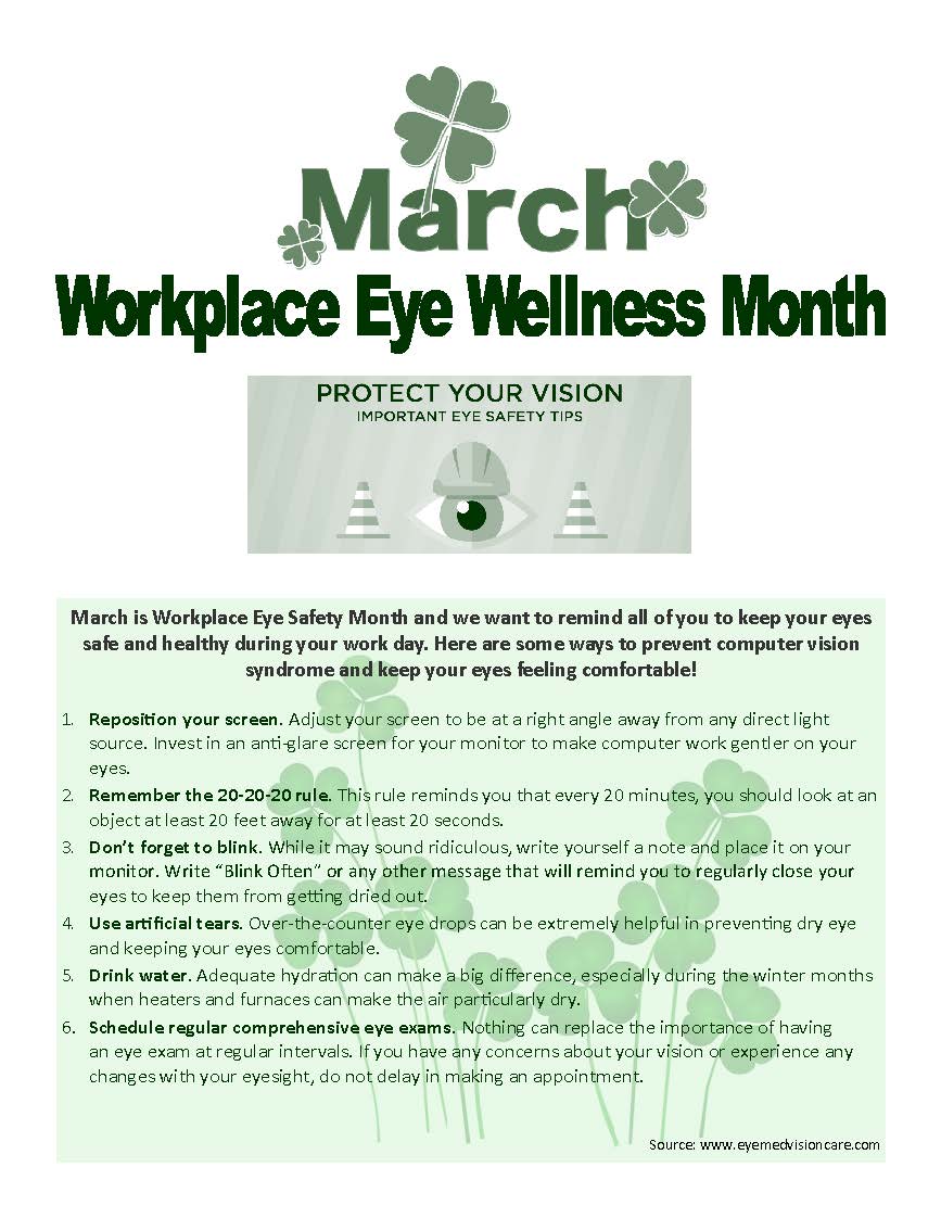 Helpful Workplace Hints from Our Eye Center on Keeping Your Eyes Safe