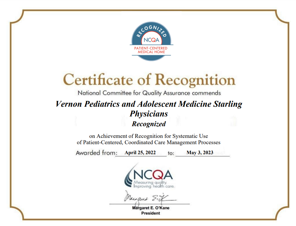 Our Pediatrics Practice in Vernon Recognized for Excellence - Starling ...